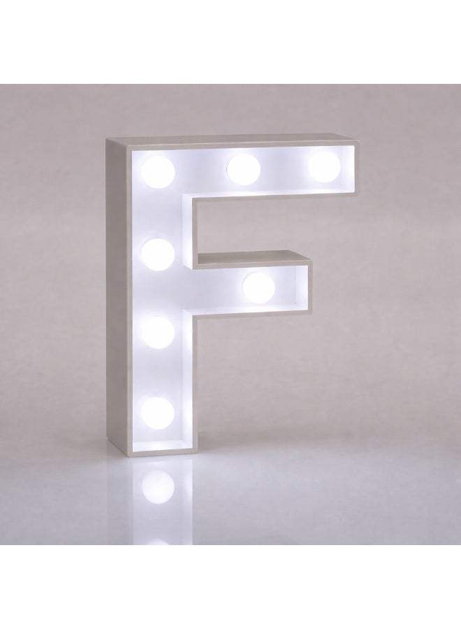 لوحة مضيئة على شكل حرف LED، خشبية بيضاء (F)